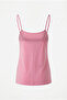 Women's Pink Color Lace Detailed Adjustable String Strap Sandy Fabric Tank Top Blouse - 7