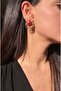 Burgundy Enamel Asymmetrical Gold Earrings - 3