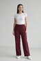 Women's Burgundy High Waist Elastic Waist Pipe Leg Pocketed Fabric Trousers - 5