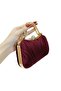 Burgundy Satin Evening Dress Bag/Clutch Bag with Zircon Stones Evening Dress Stylish Bag Is an Elegant Design - 3