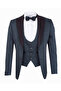 Men's Slim Fit 3-Piece Tuxedo Set - Jacket + Vest + Bow Tie - Khaki - 2