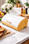 Bamboo Bread Box with Lid |   Countertop Wooden Bread Basket with Metal Lid White Color Large Volume - 3