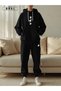 Minimal Butterfly Printed Women's Black Oversized Hoodie & Black Jogger Tracksuit Set