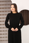 Round Neck Long Sleeve Elastic Waist Pleated Ankle Length Slim Stylish Knit Dress - 7