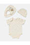 Baby Beige Set Of Grower, Bodysuit, Bib, Hat And Mittens - 3