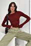 Claret Red Crew Neck Basic Long Sleeve Bodysuit