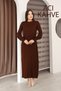Round Neck Long Sleeve Elastic Waist Pleated Ankle Length Slim Stylish Knit Dress