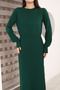 Round Neck Long Sleeve Elastic Waist Pleated Ankle Length Slim Stylish Knit Dress - 8