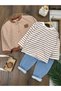 Quilted Coat Striped Badi Stretch Fabric Jeans 3-Piece Baby Boy/Child Set - 3