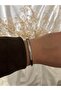 Thin Stone Detailed Steel Handcuff Bracelet