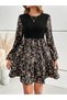 Women's Floral Printed Round Neck Long Sleeve Mini Dress