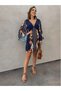 Women's Floral Printed V Neck Loose Long Sleeve Mini Dress - 4
