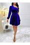 Women's Solid One Shoulder Pleated Detail Velvet Mini Dress - 3
