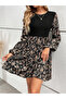 Women's Floral Printed Round Neck Long Sleeve Mini Dress - 3