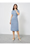 Blue Knit Midi Dress with Button Detail - 3