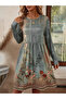 Women's Floral Printed Round Neck Long Sleeve Mini Dress