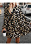 Women's Allover Printed Round Neck Long Sleeve Mini Dress - 4