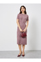 Pink Knit Midi Dress with Button Detail - 2