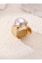Round Faux Pearl Embellished Ring - 2