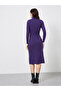 Purple Knit Long Sleeves Sweater Midi Dress - 5
