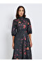 Floral Print 3/4th Sleeves A-Line Midi Dress with self fabric belt - 2