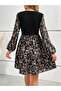 Women's Floral Printed Round Neck Long Sleeve Mini Dress - 2