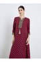 Women Burgundy Gold Print Maxi Jalabiya - 2