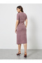 Pink Knit Midi Dress with Button Detail - 5