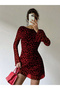 Women's Leopard Print Backless Long Sleeve Mini Dress - 3