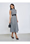 Black and White Belted Sleeveless A-Line Midi Dress - 3