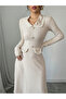 Women Button Flap Detail A-Line Midi Dress - 3
