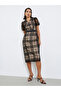 Black Organza Flocked Sheath Midi Dress