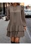 Women's Allover Printed Tie-up Neck Ruffle Detail Long Sleeve Midi Dress - 3