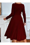 Women Round Neck Pleated Hem Dress - 4