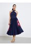 Women Navy Blue Floral Print A-Line Midi Dress - 3