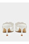 White Floral Cutout Kitten Heel Sandals - 4