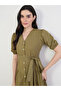 Olive Puff Sleeves Midi Shirt Dress - 3