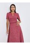 Fringes at waist only topstitching trim at waist ching Short Sleeves A-Line Midi Dress - 2