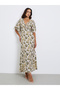 Floral Half Sleeves A-Line Maxi Dress - 3