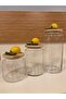 Jar Set of 3 in 3 Sizes Handmade Porcelain Lemon Decorated Vacuum Lid Heights 21-14-11-cm - 7