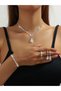Silver Crystal Necklace with Earrings and Bracelet and Ring Set