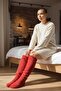 Wellsoft Plush Over-The-Knee Home Socks Long Socks Booties Winter Unisex Red - 2