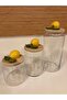 Jar Set of 3 in 3 Sizes Handmade Porcelain Lemon Decorated Vacuum Lid Heights 21-14-11-cm - 8