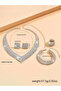 Sparkling Silver Rhinestone Necklace and Ring with Earrings and Bracelet Set - 5