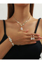 Silver Crystal Necklace with Earrings and Bracelet Set