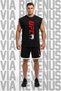 Ufc Printed Black Sleeveless 100% Cotton T-Shirt and Piped Jersey Fabric Sports Shorts Combination Set