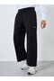 Men Black Embroidered Fleece Wide Leg Joggers