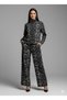 Women's Leopard Print Soft Textured Wide Leg Zippered Zr Crepe Tracksuit Set