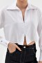Zippered Stone Detailed Crop Shirt White - 3