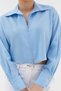Zippered Stone Detailed Crop Shirt Blue - 3